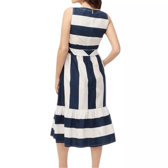 J. Crew **Navy Bold Stripe Poplin Midi Dress with Pocket Size 8P with No belt - Picture 2 of 14